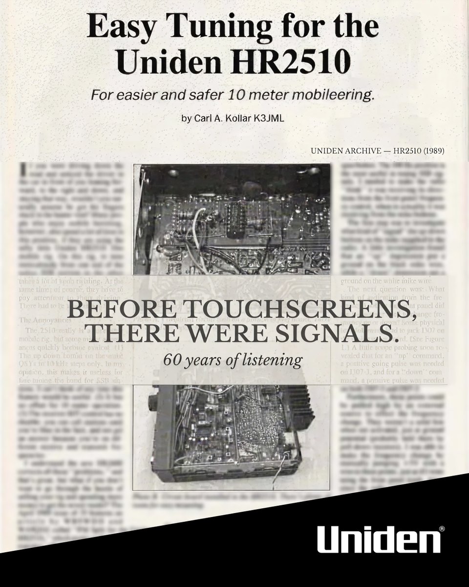 Before touchscreens, before apps, before digital dashboards, there were signals.

Uniden has spent 60 years listening, filtering, and improving how people understand the world around them.

Some things don’t change. They just get better.