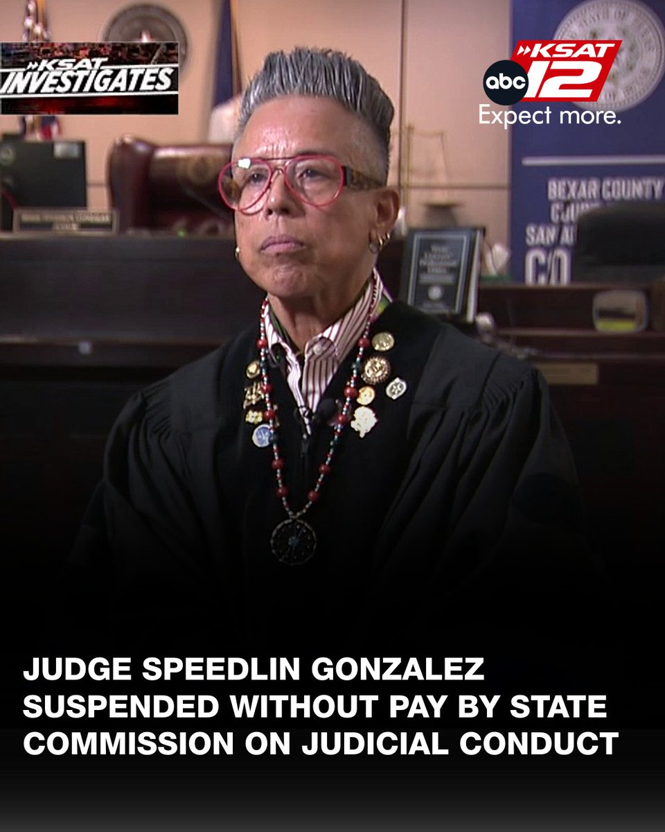 Bexar County Court at Law 13 Judge Rosie Speedlin Gonzalez has been suspended without pay, one week after her indictment on multiple criminal charges.  

STORY: ksat.com/news/ksat-inve… 

<a href="/KSATDillon/">Dillon Collier</a>