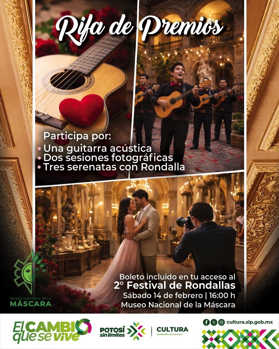 museo_mascara's tweet photo. ¡Rifa de Premios en el 2° Festival de Rondallas! 
Al asistir al 2° Festival de Rondallas podrás participar en una rifa muy especial llena de romanticismo y arte.
Museo Nacional de la Máscara
Sábado 14 de febrero
16:00h
#museonacionaldelamascara #premios https://t.co/KZKIqWZOP0