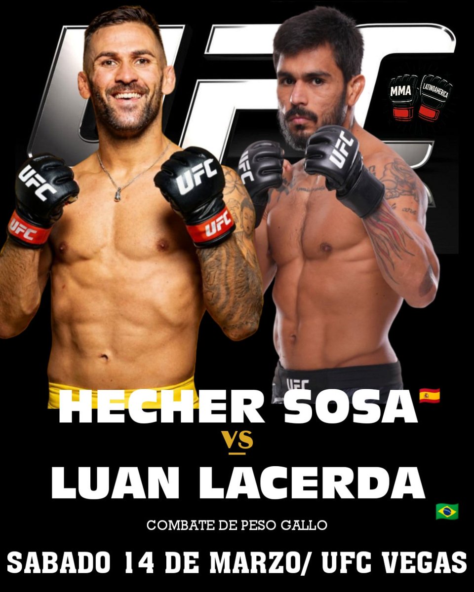 🚨 Atención España 🚨

Hecher Sosa 🇪🇸 hará su debut el 14 de marzo frente a Luan Lacerda #UFCVegas114

El español entra en lugar de Nakamura