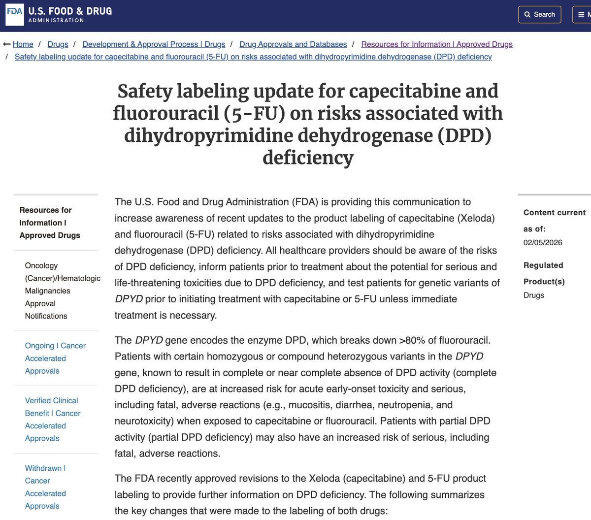 DrYukselUrun's tweet image. Precision isn't just data; it's safety!
The FDA now recommends DPYD testing before starting Capecitabine or 5-FU. A small genetic trait can make these drugs toxic. Knowing this early saves lives. @US_FDA #precision #Medicine @OncoAlert