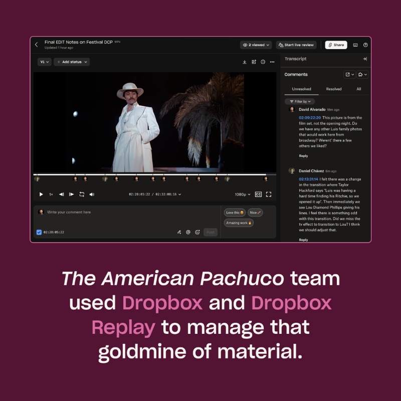 Dropbox's tweet photo. Some directors would shudder at 30 terabytes of history. David Alvarado saw an opportunity.

Go behind the scenes of the award-winning documentary “American Pachuco: The Legend of Luis Valdez” → https://t.co/IOp7jqDFP9