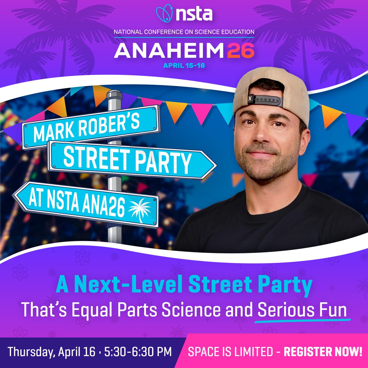 NSTA's tweet photo. Science meets street party at Ana26 🎉🧪
Join NSTA + Class CrunchLabs for a high-energy night with Mark Rober, Science Bob, hands-on demos, and food trucks.

Spots are limited—register now ➝ https://t.co/zClzH8OdAJ

#NSTAspring26 #Ana26 #ScienceEducation https://t.co/5zxZLA52av