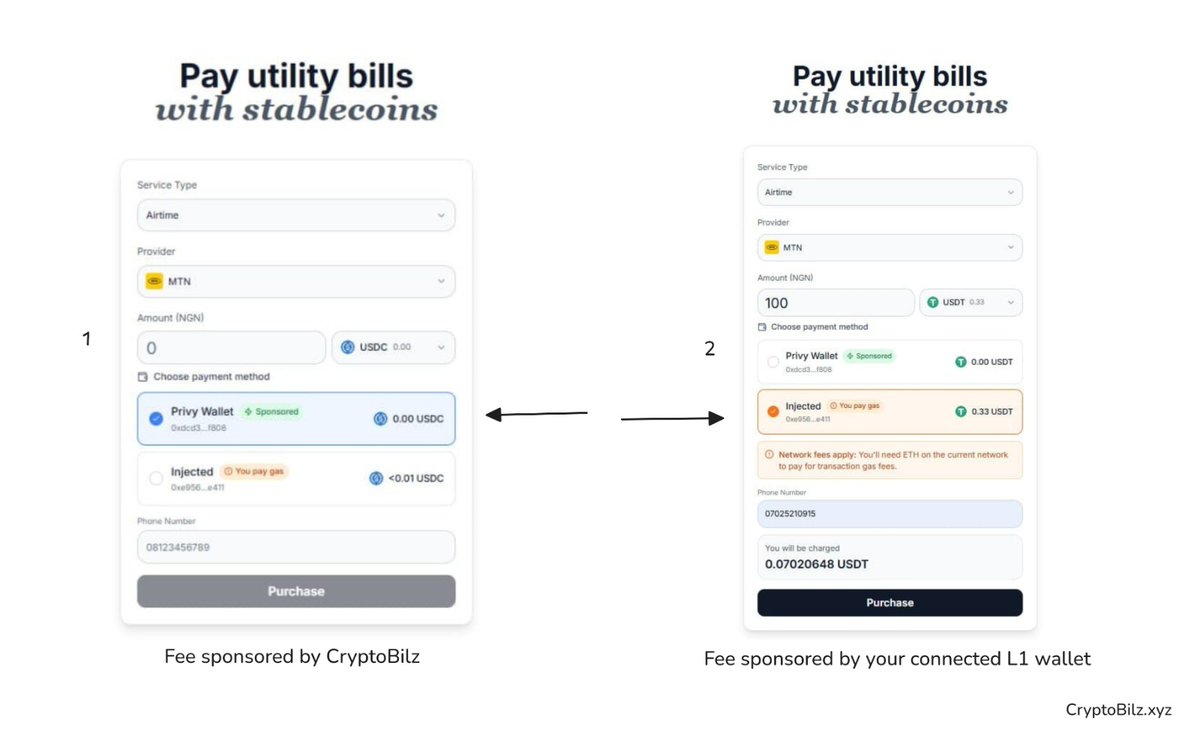 Upcoming Updates on Cryptobilz.

We’re rolling out several updates to streamline your experience. Here is what’s new:

1. Flexible Payment Options. You now have two ways to pay your bills:

- Sign in via email or an EVM wallet to use your assigned Privy wallet. Cryptobilz covers