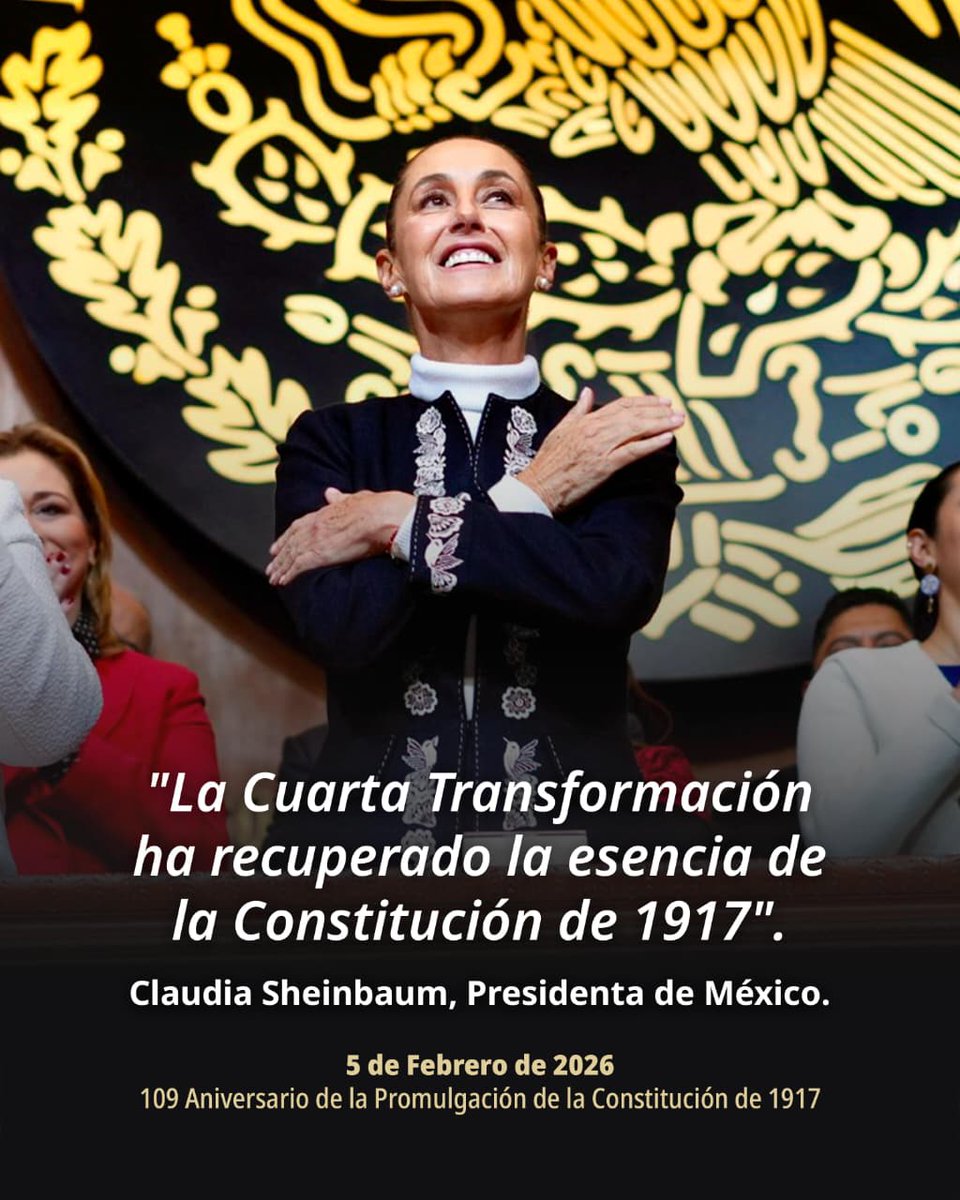conagua_mx's tweet photo. ¡México no se doblega, no se arrodilla, no se rinde y no se vende!   

Desde Querétaro, al conmemorar el 109 Aniversario de la Constitución Política de 1917, la Presidenta Claudia Sheinbaum Pardo aseguró que nuestro país no regresará al régimen de corrupción, de privilegios ni a ser colonia de nadie.