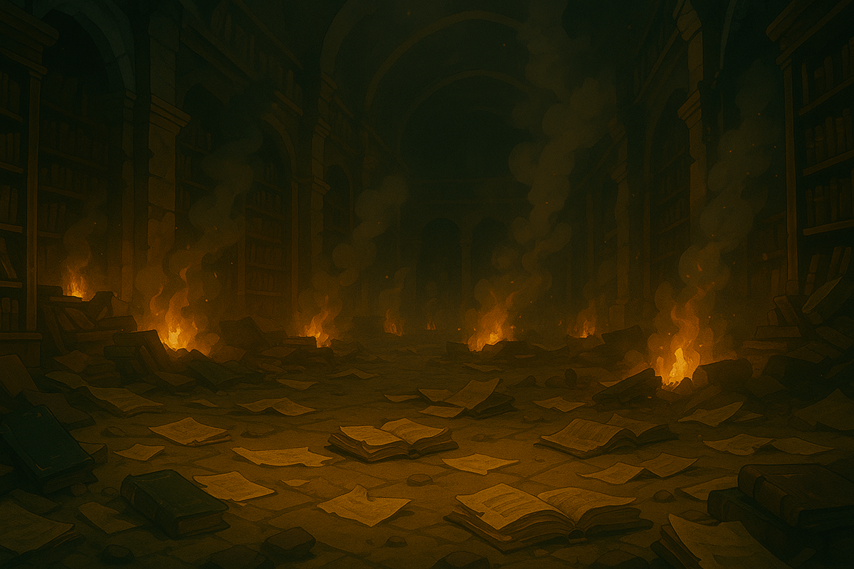 ethereum's tweet photo. 15/ When the Library of Alexandria burned, unique texts vanished forever. All that human knowledge, in one vulnerable place.

When game servers shut down, unique worlds and culture go up in smoke.

The fire was inevitable. The centralization was the choice. https://t.co/UYkJjtPE6D
