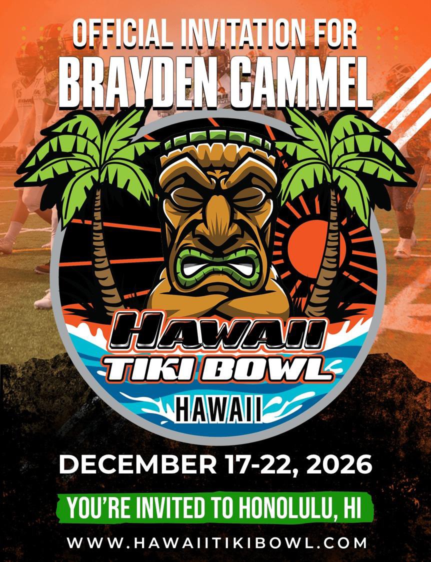 braydengammel's tweet photo. Grateful to receive the invite to the Tiki Bowl in Hawaii! https://t.co/nMW65JaQJW