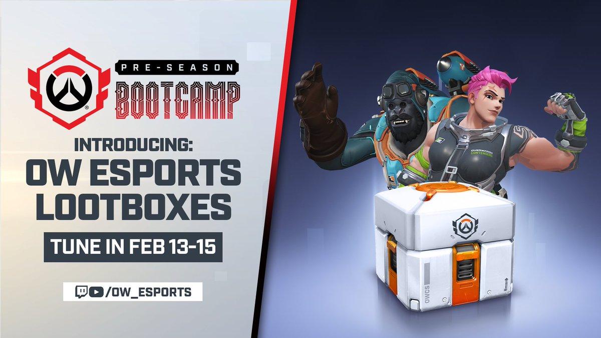 OW_Esports's tweet photo. Missing Contenders Mercy? 👼
On the hunt for Thunder Doomfist? ⚡️

We've got you covered with OW Esports lootboxes 👀

These boxes contain skins and cosmetics from across the history of OW Esports - tune in to the #OWCS2026 Pre-Season Bootcamp on Feb 13-15 to earn your first 5⃣! https://t.co/FhzHH9m3oS