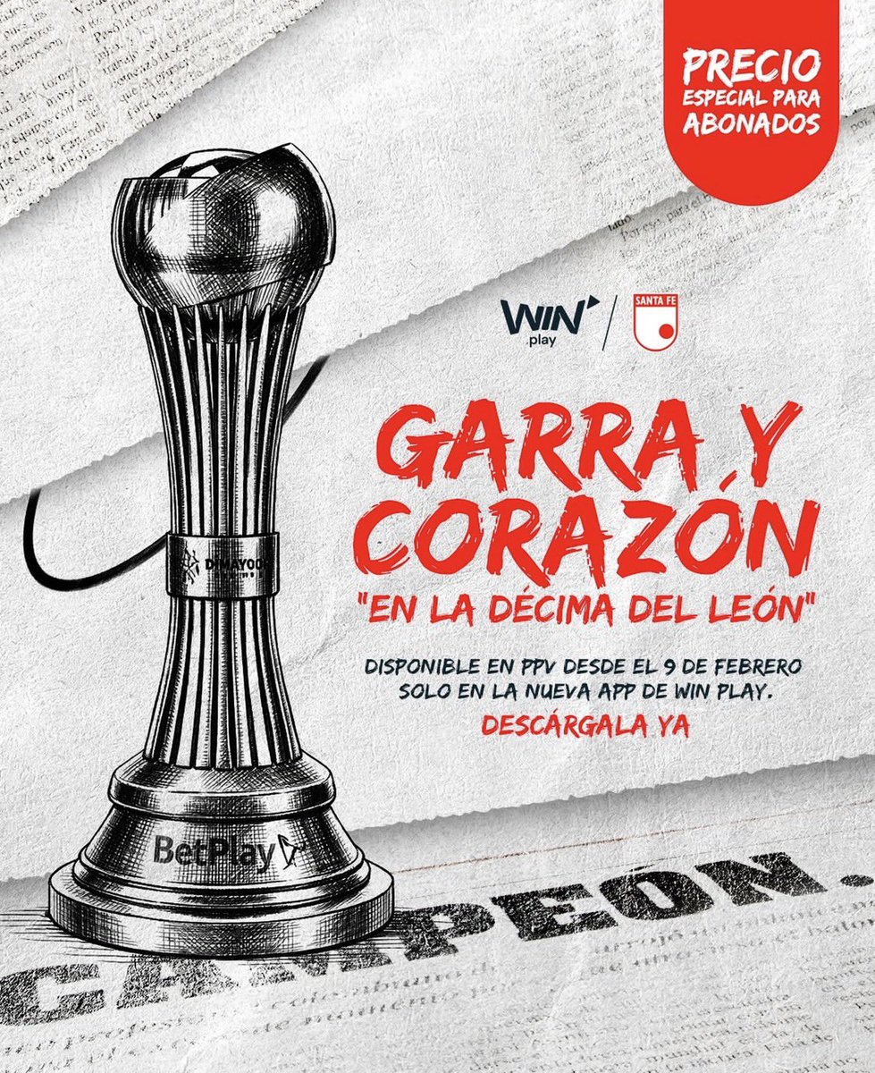 SantiArchila_'s tweet photo. El documental Garra y Corazón “En la décima del León”🏆🦁se estrenará el lunes 9 de febrero por Win Play. 

Tendrá un valor para poder verlo. Los abonados tendrán un descuento como se había anunciado anteriormente.

50% abonados Liga 2026 - I
30% abonados Conmebol Libertadores. https://t.co/pzPoqa53Ik