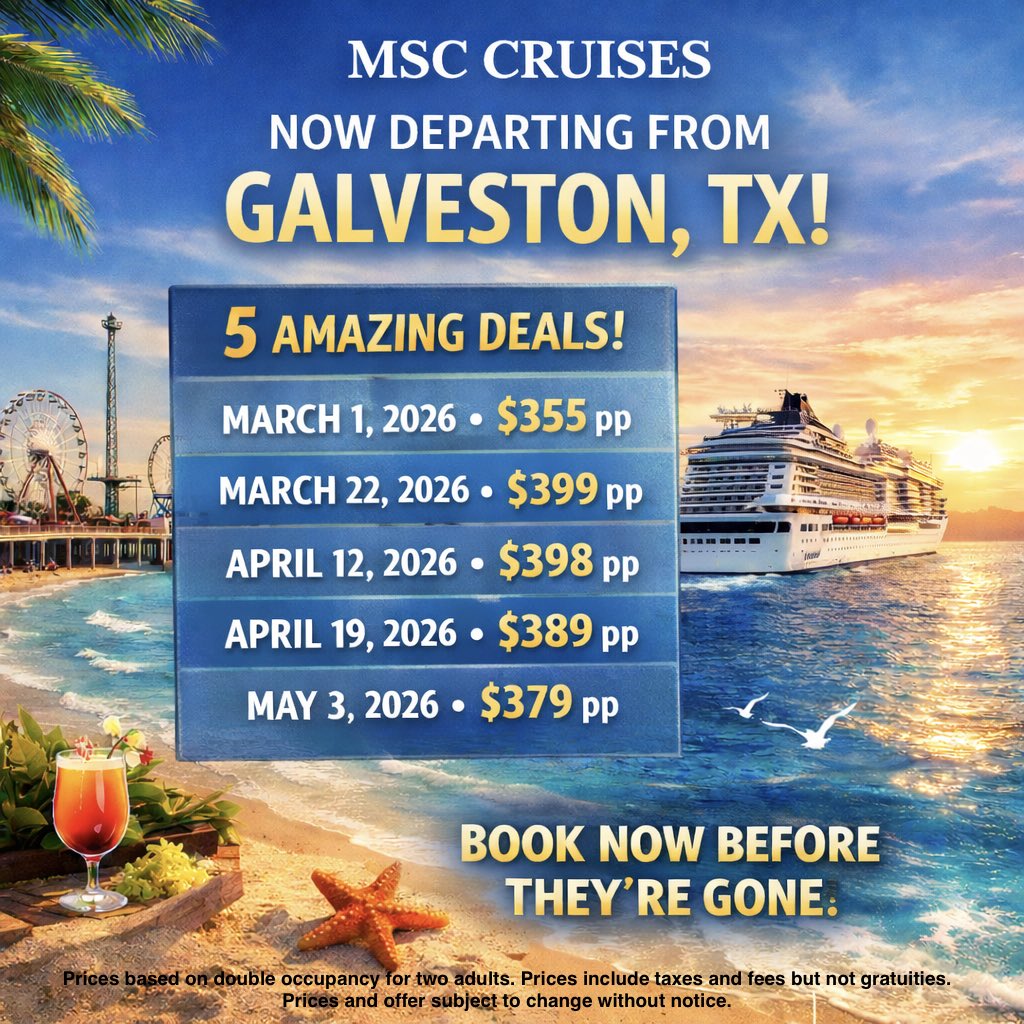 MrCodieJoe's tweet photo. Elevate your getaway with MSC Cruises—where sleek European style meets laid-back American comfort at sea. 🌊

Five exclusive spring sail dates. Incredible value.

Message me to learn more.
https://t.co/ufEJUC7NQX.
#TravelAgent https://t.co/W8gbqmYtjn
