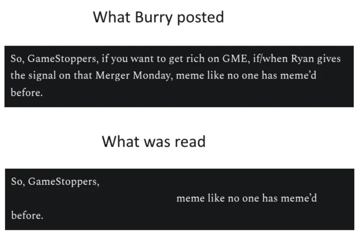 $GME What Burry posted vs what was read 💀