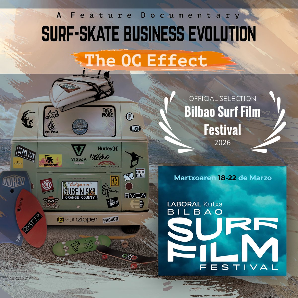 ocworldtv's tweet photo. From Newport Beach to Bilbao, Spain: The Surf-Skate Business Evolution Goes International. Produced by Scott Hays and Terry Corwin, has been selected for the 2026 Bilbao Surf Film Festival in Spain. 
#BilbaoSurfFilmFestival #SurfSkateCulture #OCStories #SoCalRoots #SurfSkateFilm https://t.co/Ib0aY5xPip