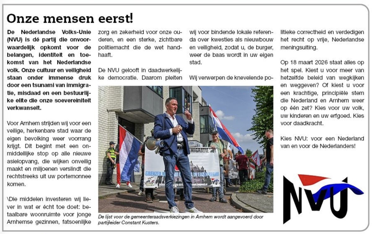 NVU83622759's tweet photo. Nederlandse Volks-Unie (NVU) https://t.co/cLByXXQORE #NVU #Arnhem #Kusters https://t.co/82JU822c3W