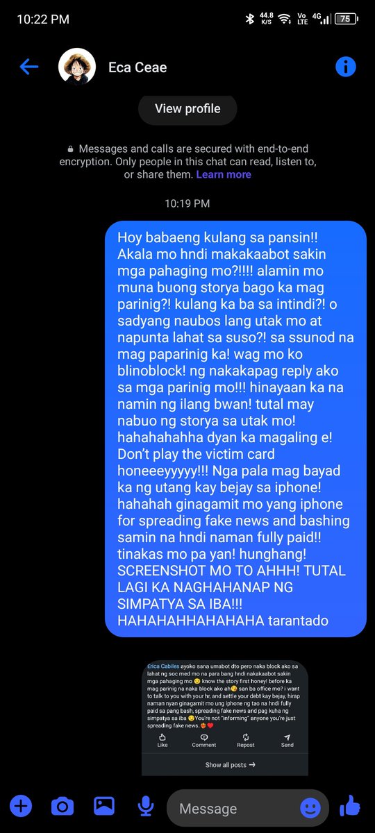 andraolvr's tweet photo. @ecaceae NGAYON KA MAG SALITANG HAUP KA!! NAGPAPARINIG KA PERO NAKA BLOCK AKO?!!! ANO BA?! SAN UTAK MO?! DAMI KONG TIME NGAYON https://t.co/hBrjPrUwIE