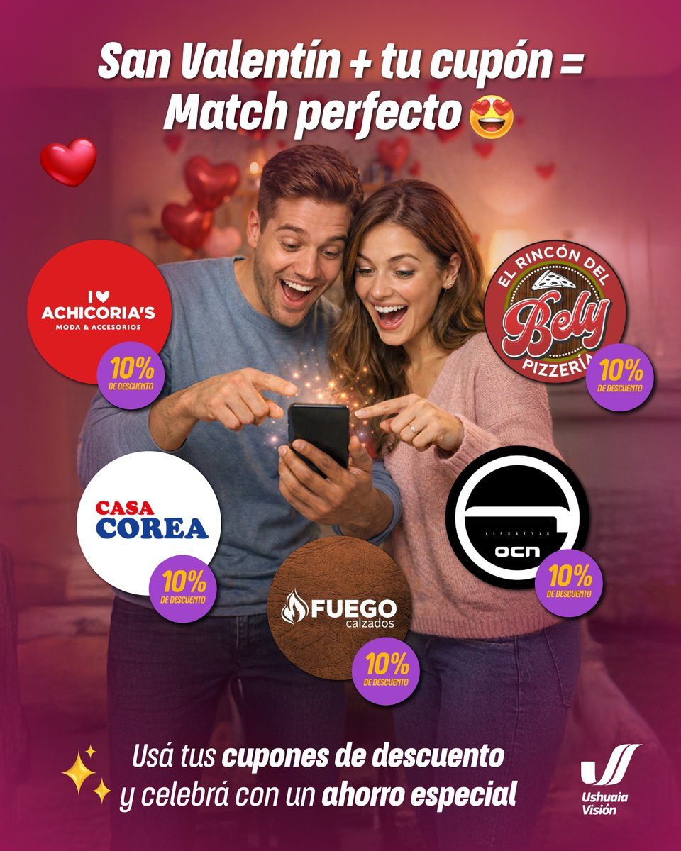 Aprovechá tu cupón de descuento y celebrá San Valentín con un ahorro especial. 💝

El mejor match es ahorrar 🔥🥰