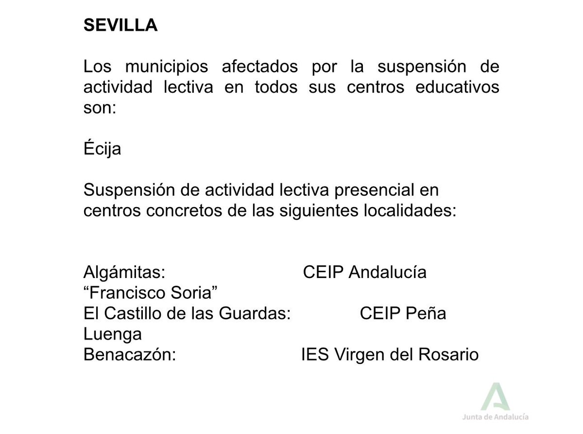 Estos son los colegios que seguirán mañana cerrados en Sevilla 
#BorrascaLeonardo 👇🏻👇🏻👇🏻