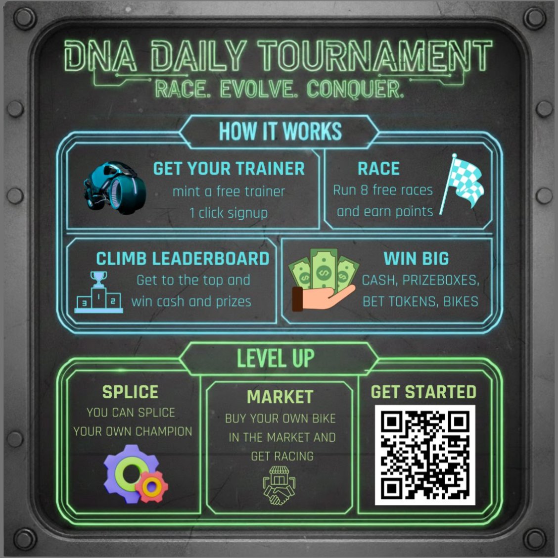 🏆DNA DAILY TOURNAMENT IS LIVE!📷 Race. Evolve. Conquer. 
📷REAL CASH, 📷prize boxes, bet tokens &amp; bikes🚴‍♀️ 

Get Started
fbike.dnaracing.run/claim-trainer

Read More
x.com/Spotonparts/st…

<a href="/dnaracing2023/">DNA Racing</a>
#Web3Gaming #CryptoRacing #PlayToEarn #NFTGame #FreeMint