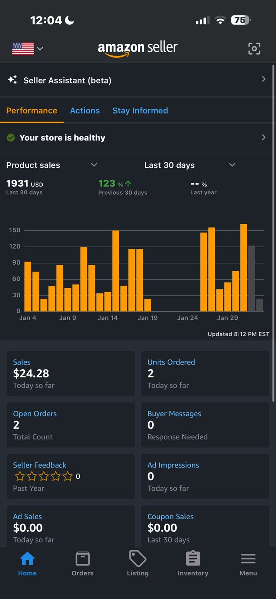 halletwotimes's tweet photo. month 2 of amazon fba - road to 10k/month

almost doubled my sales from last month

built off last month's momentum, but still could've done more

goal this month: no big gaps, just consistency and more growth https://t.co/JdjQl8QdgA