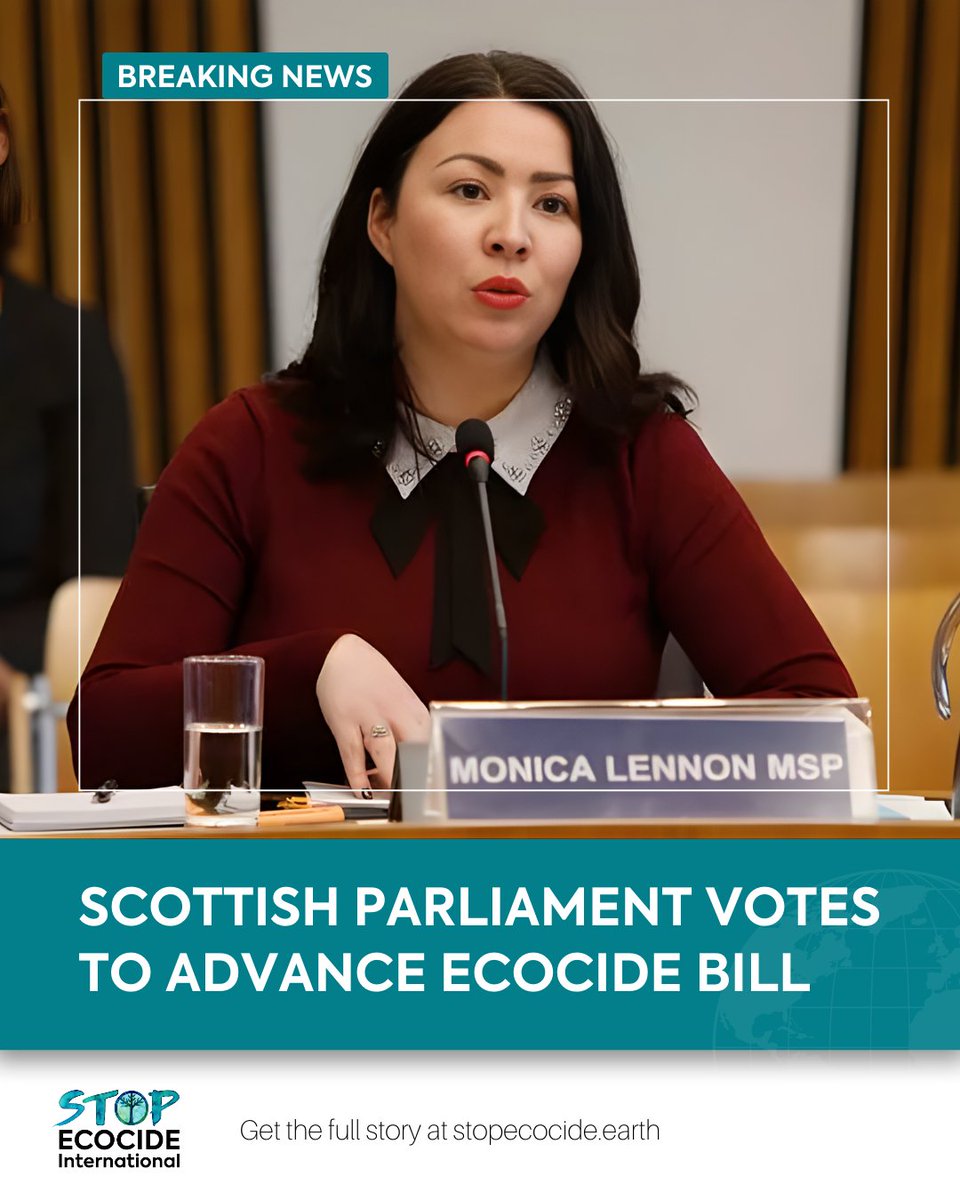 Scotland moves one step closer to making history as MSPs vote to advance the #Ecocide (Scotland) Bill!

The bill would make Scotland the first UK nation to introduce #EcocideLaw.

Learn more: stopecocide.earth/bn-2025/scotti…

#StopEcocide <a href="/monicalennon7/">Monica Lennon MSP</a>