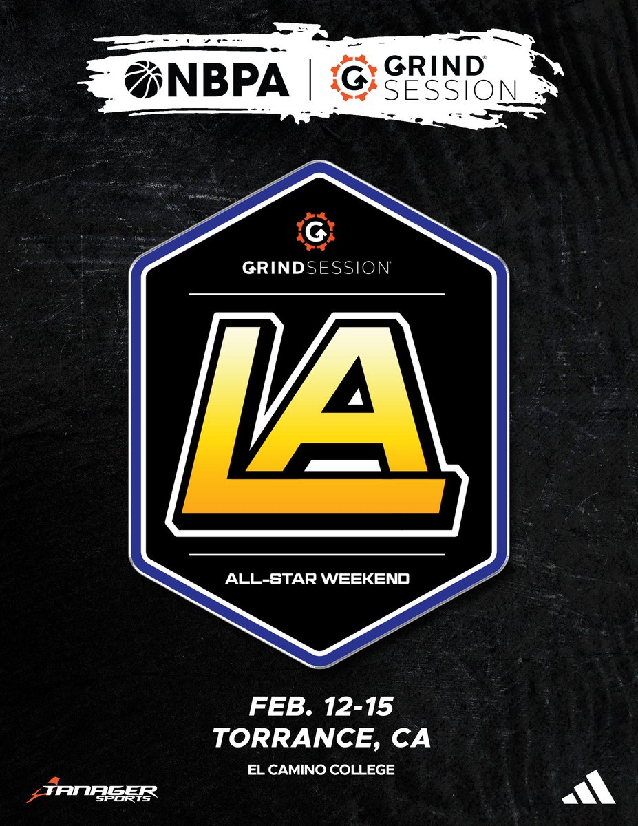 thegrindsession's tweet photo. 🚨Official Grind Session All-Star Weekend Los Angeles presented by the National Basketball Players Association (NBPA) Schedule 

Four days of elite competition featuring top programs from across the United States and around the world, coming together in Los Angeles during All-Star Weekend.

This event marks a special partnership with the NBPA, bringing together high level basketball, education, and opportunity in a curated environment.

📍 El Camino College, Torrance, CA
📅 February 12 to 15, 2026
📺 All games live streamed on The Grind Session YouTube
🎟️ Tickets Available via Eventbrite or at the door

Schedule subject to change