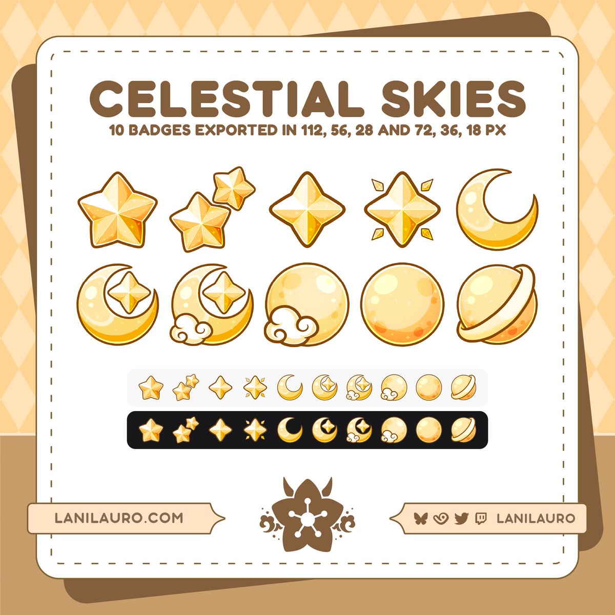 lanilauro's tweet photo. 🌙⭐️NEW P2U BADGE SET OUT!! 🪐🌕
⋯ ✤ Celestial Skies available in 4 colorways!

There's a 20% discount if you bundle it with my matching bit badges and badge flairs!

Now available on my VGen Shop!
♡ + ↻ are greatly appreciated!

#VGenShop #StreamAssets https://t.co/LRy70MvBMm