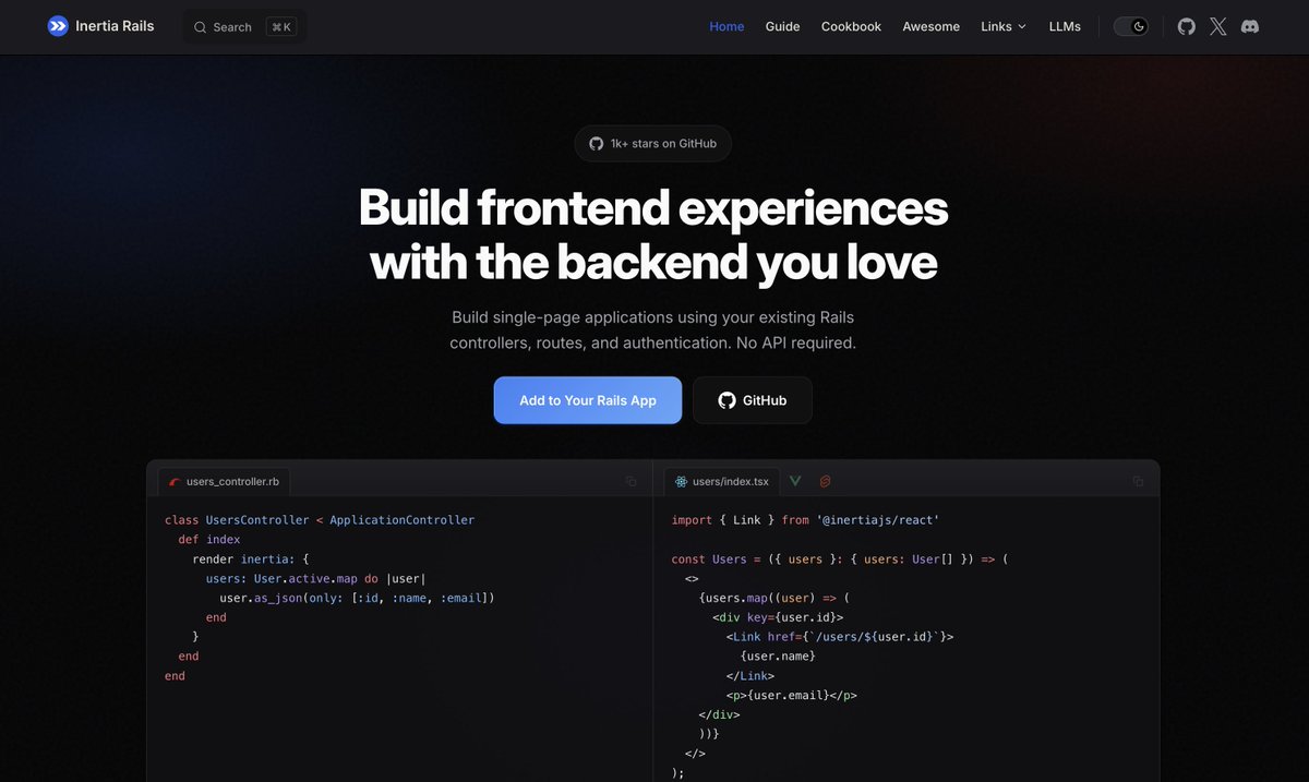 skryukov_dev's tweet photo. We gave https://t.co/5Z7Ckk6U0N a proper landing page!

Now it actually explains what Inertia Rails is instead of just existing. https://t.co/oQgK0QvONX