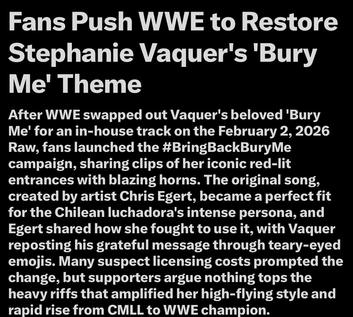 NationVaquer's tweet photo. We made it to Twitter news about bringing back the Bury Me entrance theme for Stephanie. With our campaign it’ll help give WWE attention that we and Stephanie don’t like the new theme and want the original theme back 

#BringBackBuryMe 

Don’t stop posting the hashtag https://t.co/Jy62eUkWNF