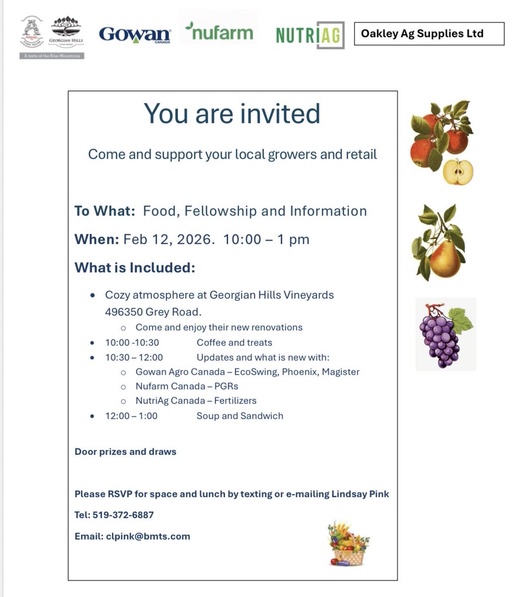 ray_janssen's tweet image. Come and join us next week in Georgian Bay.  Please RSVP. @gowancanada #apples #pears #grapes