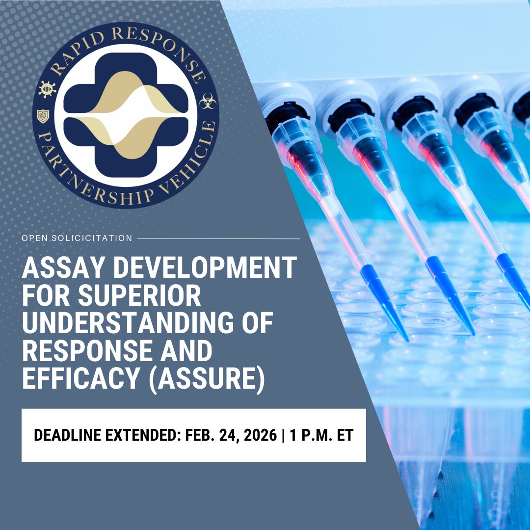 RRPV_Consortium's tweet photo. Reminder: The Assay Development for Superior Understanding of Response and Efficacy (ASSURE) Request for Project Proposals (RPP) deadline was extended to Tues., Feb. 24 at 1 p.m. ET. Learn more about the RPP and how to submit your proposal.👇

https://t.co/zU3bkbAQhn https://t.co/GOwzwviA3T
