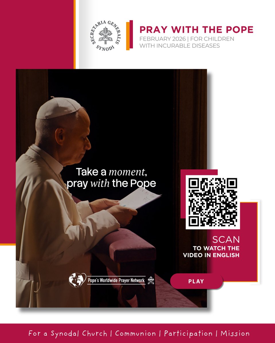 Synod_va's tweet photo. 💛 This month, we join Pope Leo XIV in praying for all children living with incurable diseases and for their families, caregivers, and medical teams who walk beside them in love and hope.
Click to Pray with the Pope: https://t.co/AQQDNSnlyD
#PrayWithThePope #Children https://t.co/d1oaTFbacC
