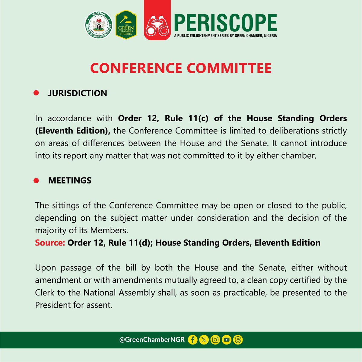 HouseNGR's tweet photo. By harmonising differences between both chambers, the Committee clears the path for Presidential assent and effective lawmaking.

Swipe to see how Parliament resolves differences and delivers results. 👇🏛️

#HouseNGR 
#Periscope
#ConferenceCommittee
#HouseStandingOrders https://t.co/g46BsXgLL8