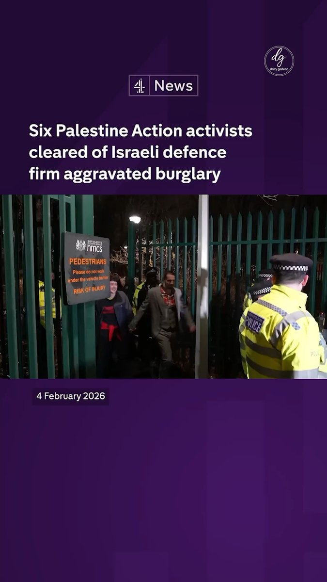 DaizyGedeon's tweet image. A UK court clears Palestine Action activists accused of targeting an Israeli arms company.

The verdict is clear:
protest is not terrorism.
Solidarity is not a crime.

You can raid activists.
You can smear them.
But you can’t jail the truth forever.

#PalestineAction #UKCourts