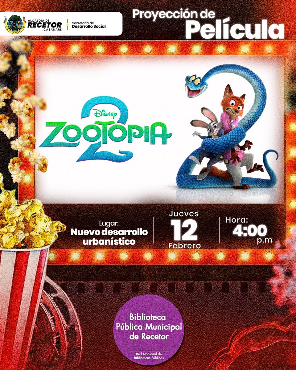 La Biblioteca Pública Municipal de Recetor te invita a disfrutar de una tarde llena de diversión con la proyección de la película Zootopia 2.