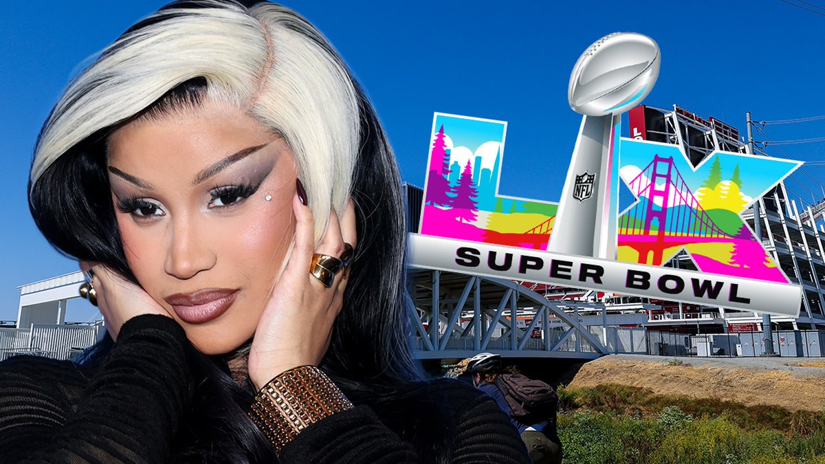 TMZ's tweet photo. Cardi B is favored to crash Bad Bunny’s Super Bowl Halftime show! https://t.co/qDPAU8kPzQ https://t.co/Se4CMgHfCy