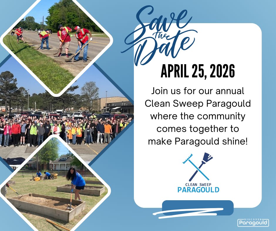 DiscoverPGD's tweet photo. 🧹 Save the Date – Clean Sweep Paragould! 🌿
When: Saturday, April 25, 2026
Where: Across Paragould
Join your neighbors, friends, and local organizations for Clean Sweep Paragould, our annual community cleanup event! 📞 Want to participate? Call us at 870-236-7684 https://t.co/Y7Z3pXAYci