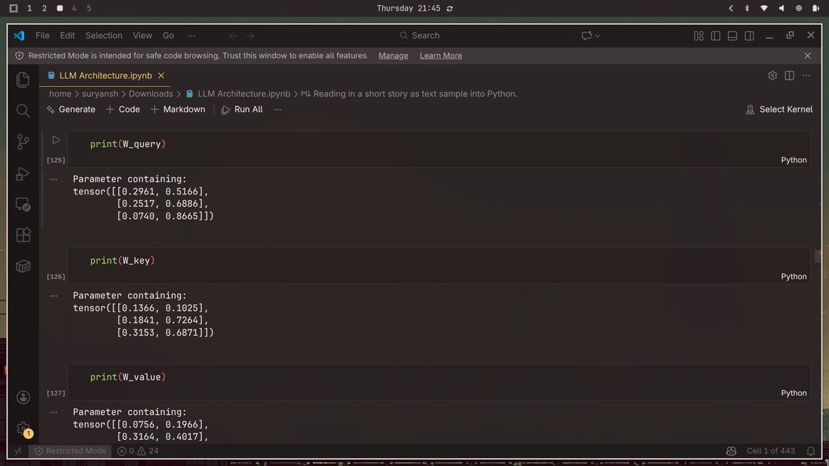sspub2's tweet photo. Day 15 of LLMs from scratch #100DaysOfCode 

Revised implementing a simplified attention mechanism (with trainable weights). https://t.co/GWTYHqhnt1