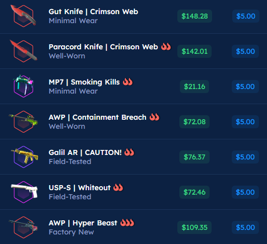 ¡SORTEO en CSGOSKINS! $USD700 en SKINS😱🎁
 ➡️csgo-skins.com/?ref=KHIZHA 
Valor mínimo para ingresar a TODOS los sorteos es de $5
Con CÓDIGO: KHIZHA - tienen un 10% de BONUS 
$0.50 FREE + CAJA DIARIA 🍀✨