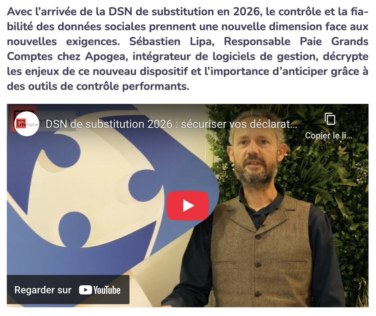 exclusiverh's tweet photo. 🎥 Avec l’arrivée de la DSN de substitution en 2026, le contrôle et la fiabilité des données sociales prennent une nouvelle dimension face aux nouvelles exigences. Décryptage ➡️ https://t.co/IvFEd1SIg8
#DSN #video #legislation #paie #RH https://t.co/GEb3eSIgCl