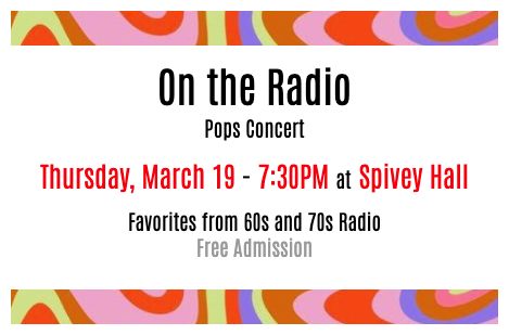 SCSymphony's tweet photo. Southern Crescent Symphony Pops Concert  

Thursday, March 19 at Spivey Hall  

Featuring favorites from 60s and 70s radio...  

Beach Boys 
Michael Jackson 
Beatles 
Led Zeppelin  

Free Admission 
https://t.co/YOeCxfPmxJ https://t.co/t3mfu6Ribn