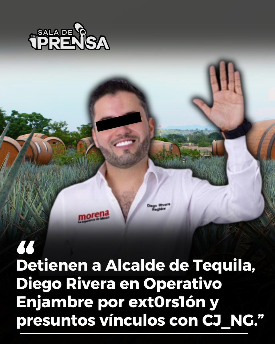 🚨 Diego Rivera Navarro, alcalde morenista en #Jalisco vinculado con #CJNG

🕵️‍♂️ Las investigaciones realizadas por el equipo de Omar García Harfuch indican que el alcalde encabezaría una red de corrupción gestada dentro del Ayuntamiento de #Tequila.