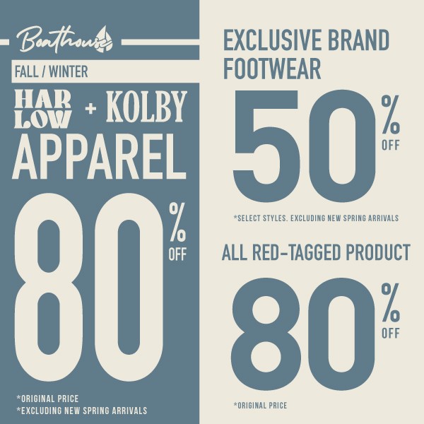 Boathouse 80% off regular price items with red tags! #boathouse #staytrue #stoneroadmall