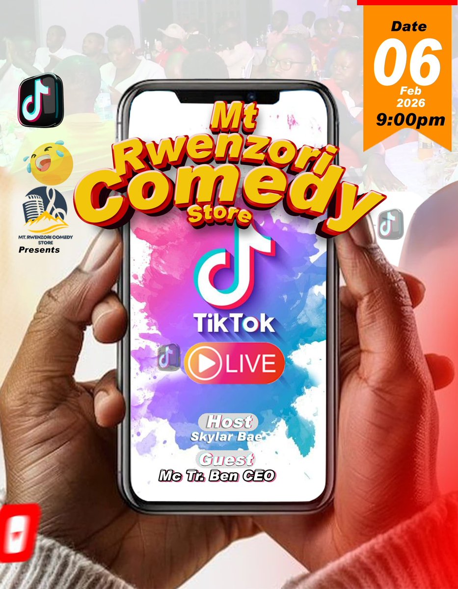 Join Skylar Bea and the gang at Mt Rwenzori Comedy Store's TikTok Live Streaming tomorrow

Catch updates on upcoming shows, hilarious performances, and more! Don't miss out on the fun! 
#MtRwenzoriComedyStore