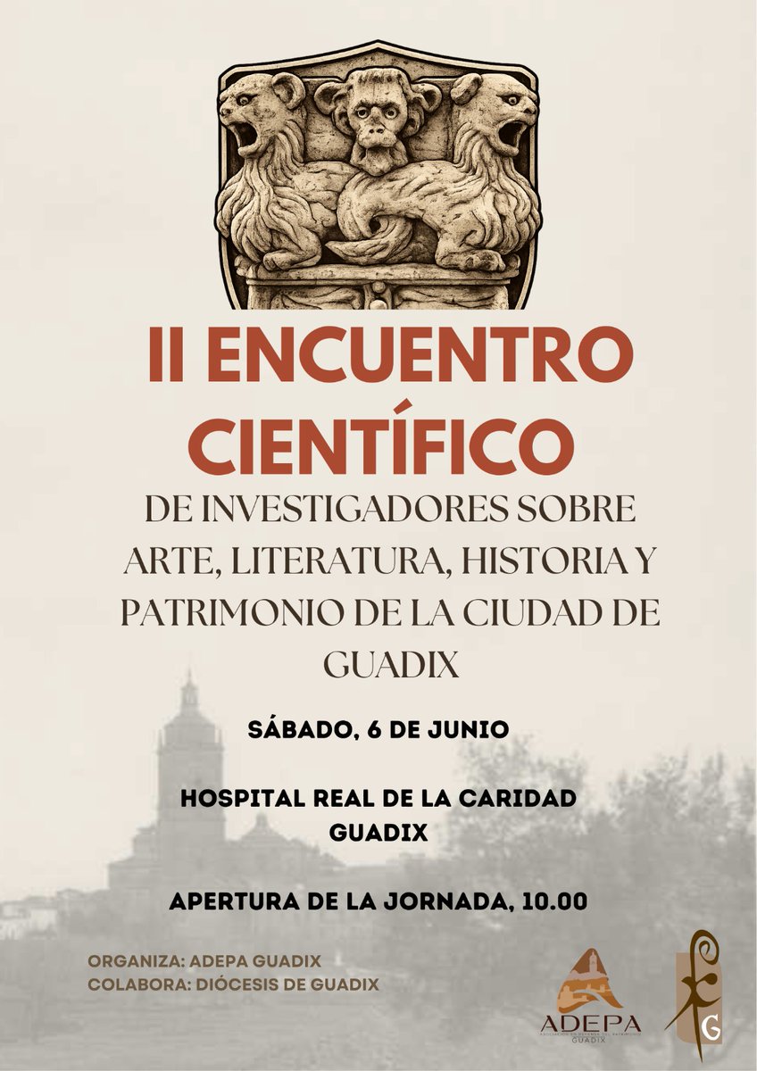 EncuentroGuadix's tweet photo. ¡¡¡¡YA TENEMOS FECHA!!!!
📚🏛️ II Encuentro Científico de Investigadores
Arte, literatura, historia y patrimonio de #Guadix
📅 Sáb. 6 de junio | ⏰ 10:00
📍 Hospital Real de la Caridad https://t.co/5gW7LEokv8