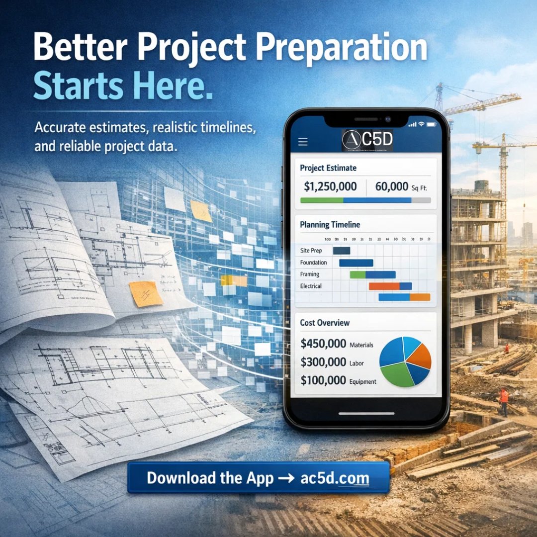 Ac5d292208's tweet image. Proper preparation is the key to successful construction.

AC5D helps you prepare with accurate estimates, realistic timelines, and reliable project data.

📥 Download the App today: ac5d.com

#ProjectPreparation #ConstructionSuccess #RealEstatePlanning #AC5DApp