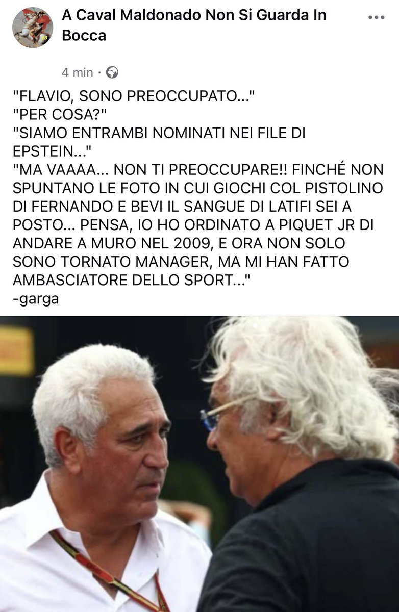 ACavalMaldonado's tweet photo. #lawrencestroll #flaviobriatore #epsteinfiles #racingmemes #acavalmaldonadononsiguardainbocca https://t.co/xp7zYwelz1