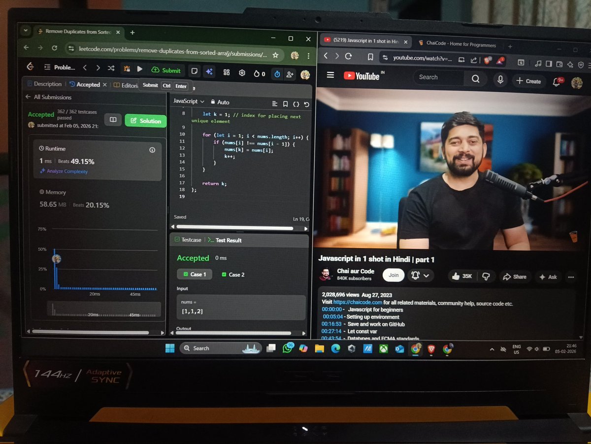 _singh65908's tweet photo. 5th February - Slept all day cause I was up all night didn't get to sleep 😴 
-One more rest day from the running.
-But I did my DSA and Development 💻 @Hiteshdotcom 
-Getting the hang of github and JavaScript 
#DSA #LearningInPublic #Engineering 
@X @XCorpIndia #BuildInPublic https://t.co/9n8mxiEeYa