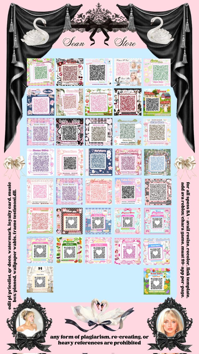 kedaiswan's tweet image. help repost please? thanks! ♡
⠀ ⠀⠀
ꕮ  ࣪ ׅ 🦢⊹  the prettiest  @kedaiswan  open
jasa — edit pl pricelist, qr deco, watermark, loyalty card, music box, &amp;amp; bundle setup  𓊆⑅𓊇    &amp;lt; #zonauang &amp;gt; .

🛒 avail * inrush, re-size, recolor
💭 testimoni &amp;amp; result on pinned
⠀⠀⠀