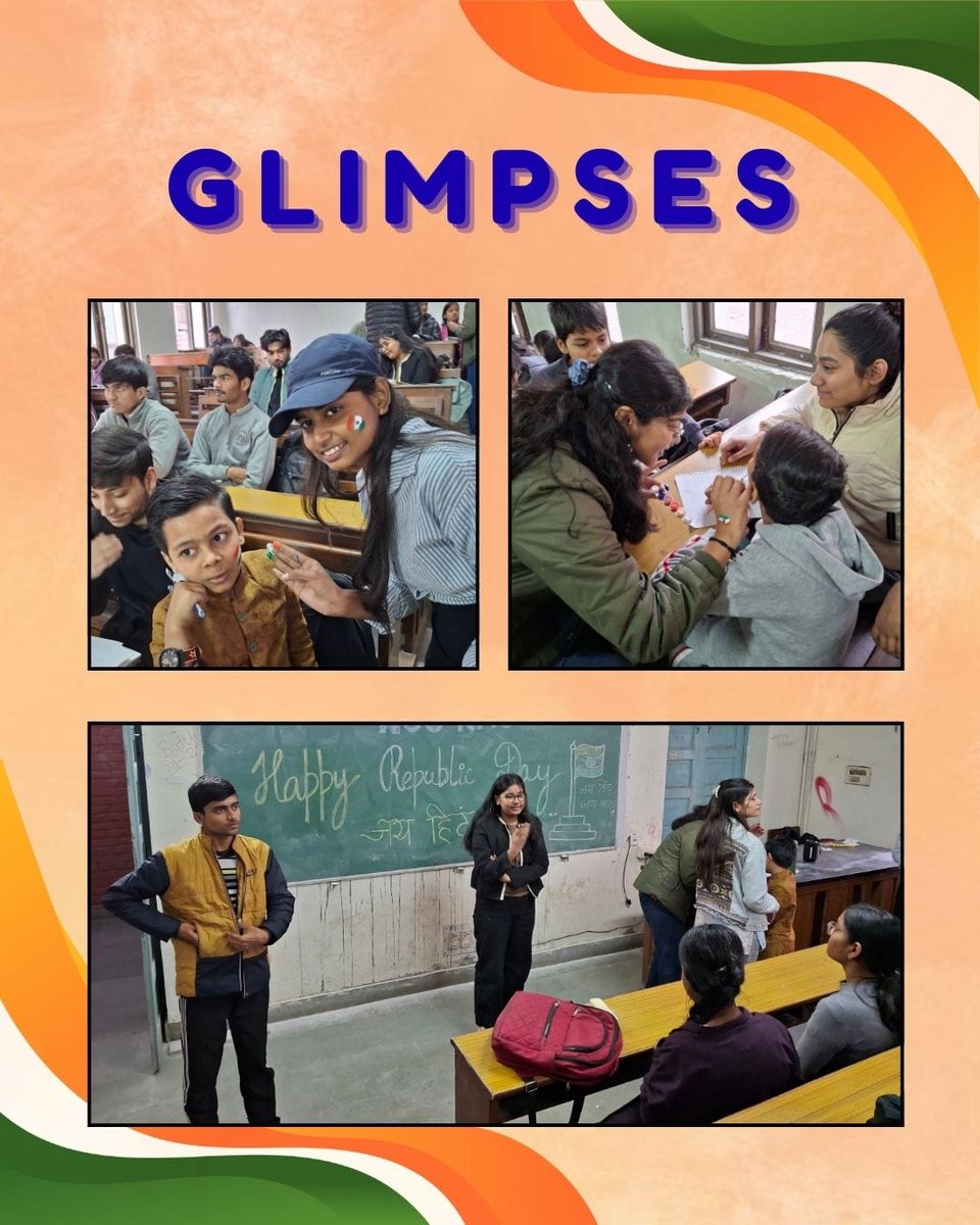 nsskmc's tweet photo. Republic Day at Sahyog: Sharing Smiles.
From understanding the Constitution to Pledges, Tiranga Face Painting, Cultural Performances &amp; Patriotism filled every heart.
Wishing everyone a Happy 77th Republic Day!
#SahyogSharingSmiles #NSSKMC 
@_NSSIndia 
@nssrddelhi 
@YASMinistry https://t.co/VQGAvr52EF