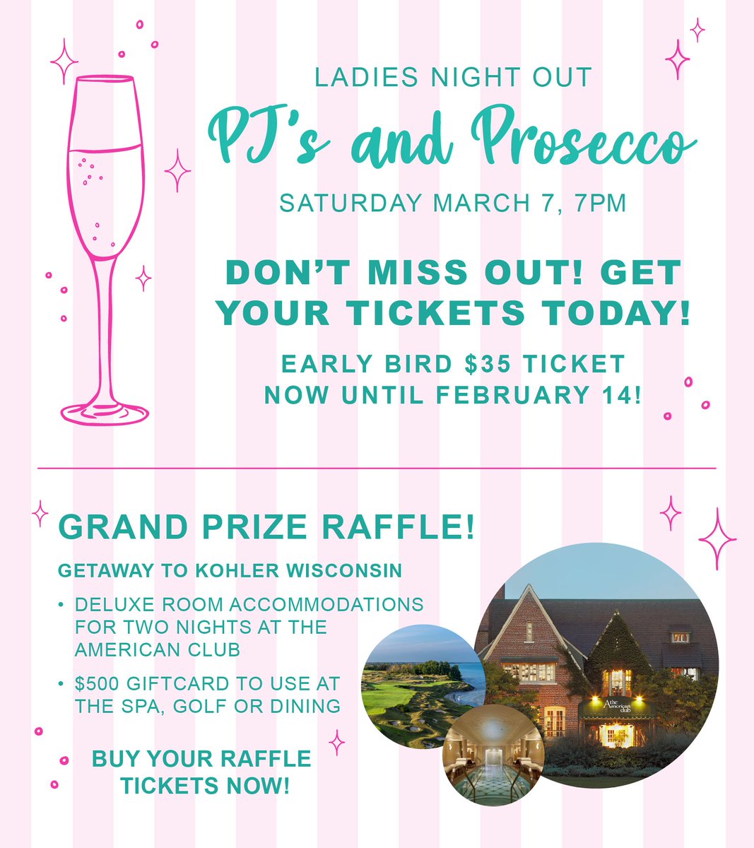 All ladies are invited to LNO: PJs &amp; Prosecco
Get tix today: bit.ly/4rq4AYG
Grand Raffle tickets on sale now: bit.ly/3NQNLaO
Win a 2-night stay at the American Club in Kohler, WI + a $500 gift card (prize valued up to $2,500)
#SJSAH #StJamesSchoolAH #SJSBulldogs