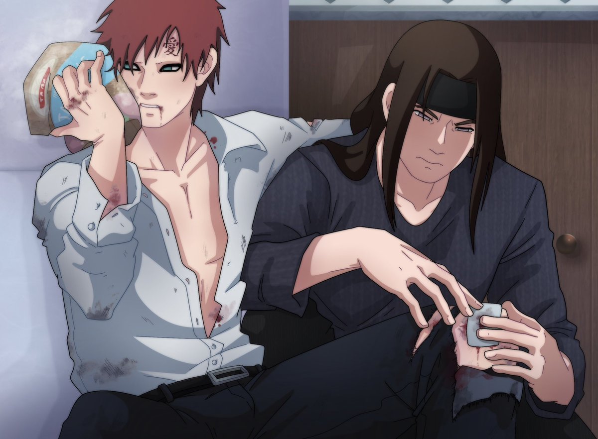 Gaara couldn't stand it here (there were too many problems around) and responded aggressively to another harassment at the club.
They crossed paths with Neji on the street. Neji had no choice but to help his student with his wounds
#fanart #au #gaara #neji #anime